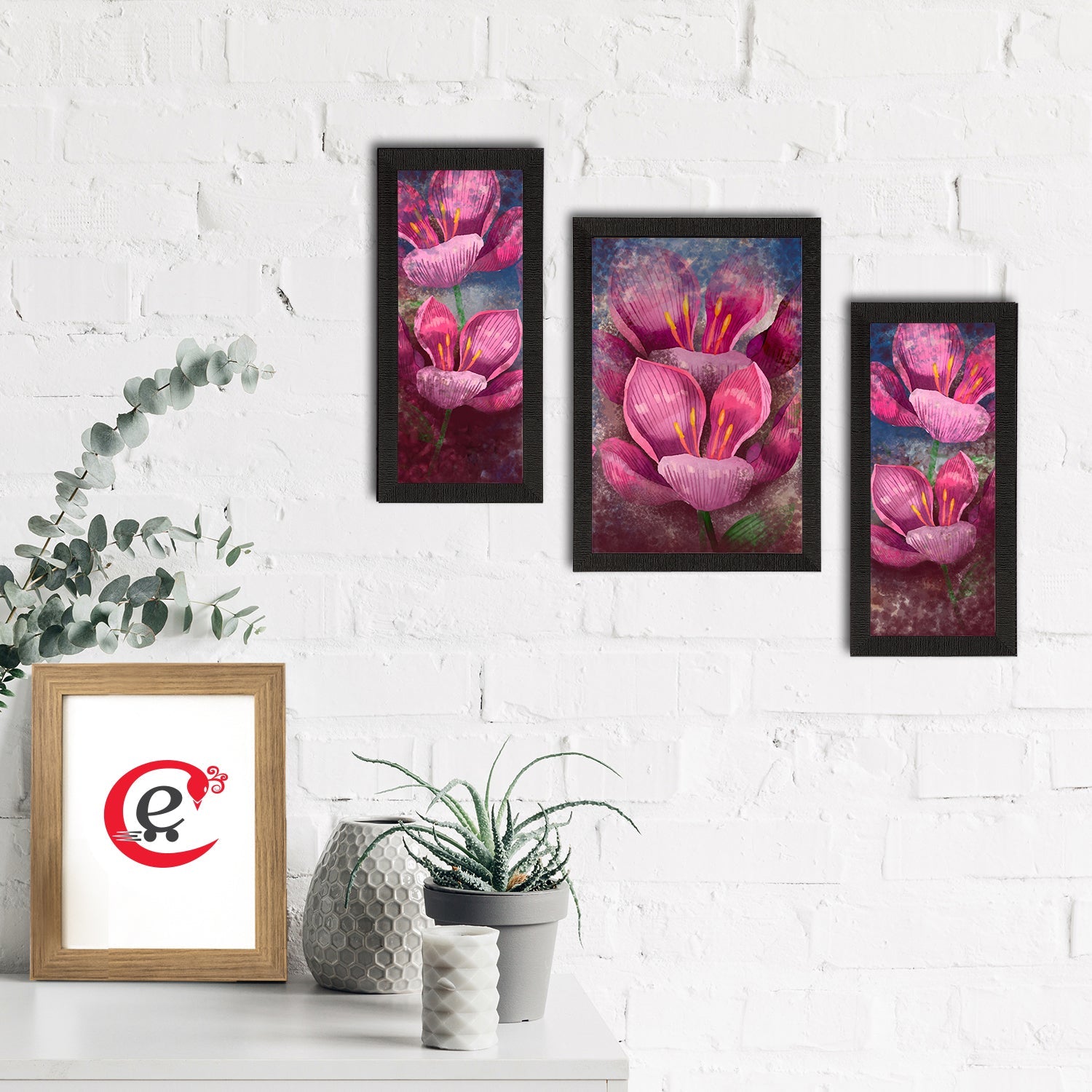 Set of 3 Botanical and Floral Satin Matt Textured UV Art Painting Kafalo