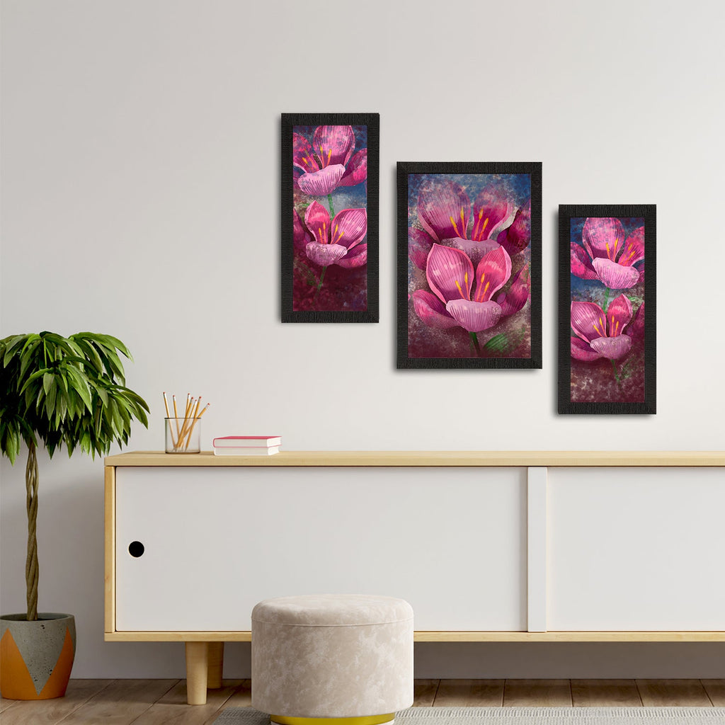 Set of 3 Botanical and Floral Satin Matt Textured UV Art Painting Kafalo