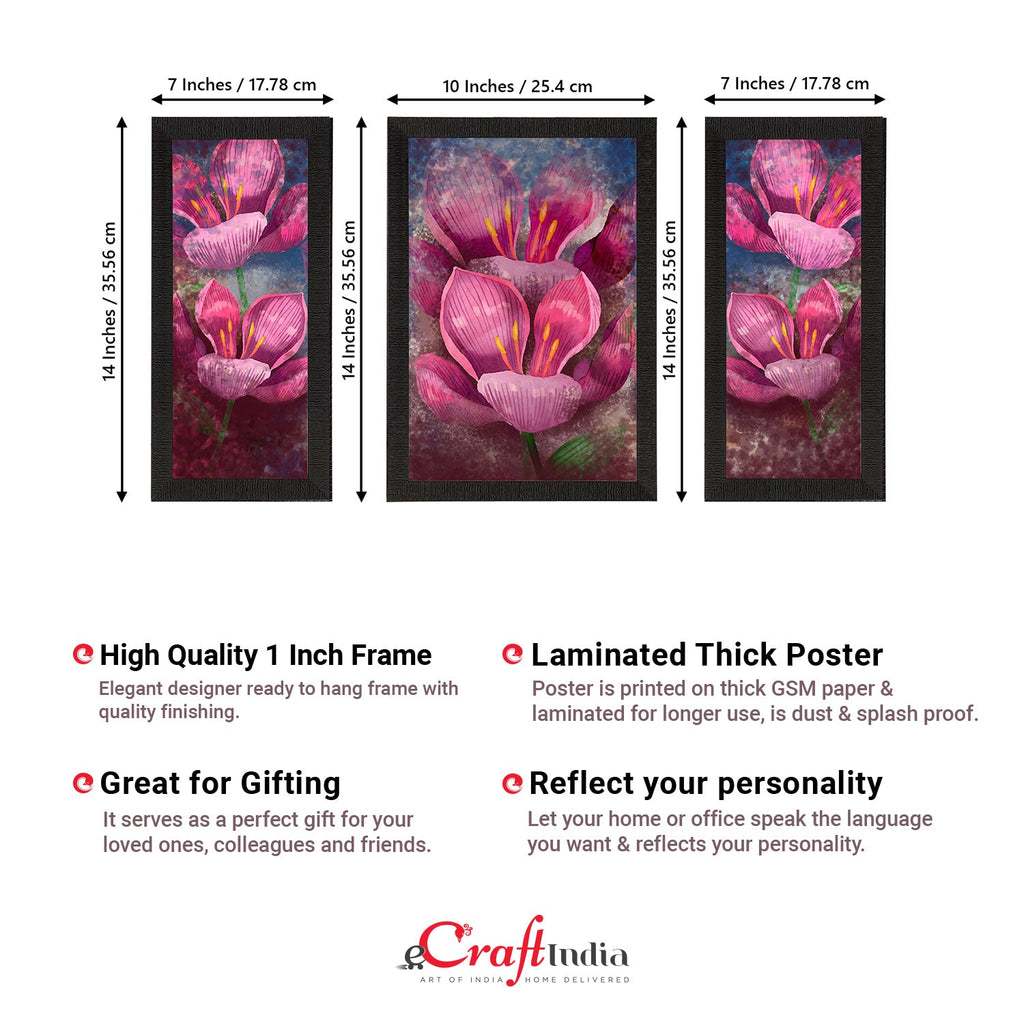 Set of 3 Botanical and Floral Satin Matt Textured UV Art Painting Kafalo