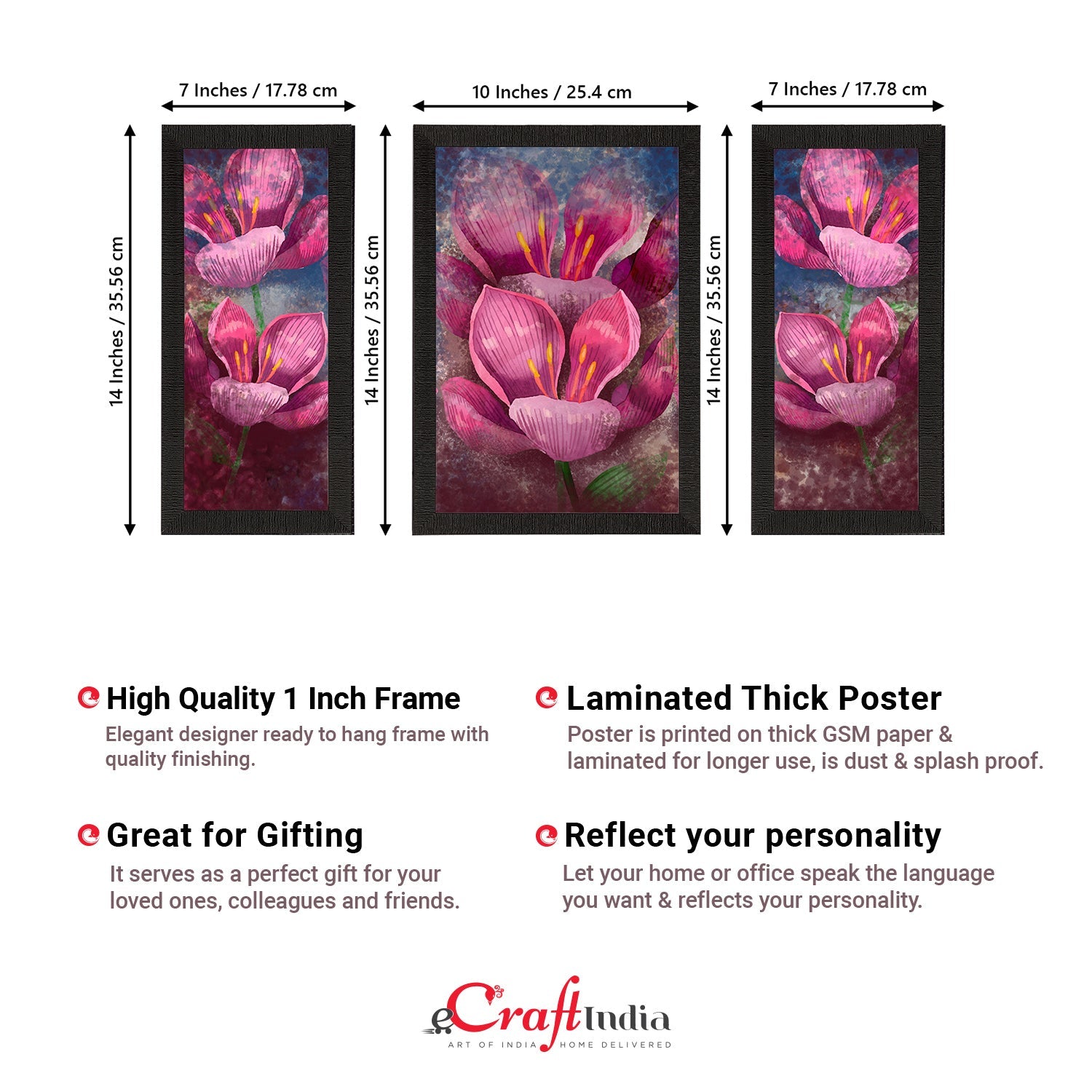 Set of 3 Botanical and Floral Satin Matt Textured UV Art Painting Kafalo