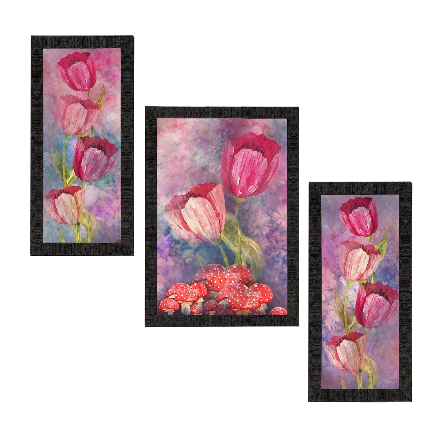 Set of 3 Botanical and Floral Satin Matt Textured UV Art Painting Kafalo