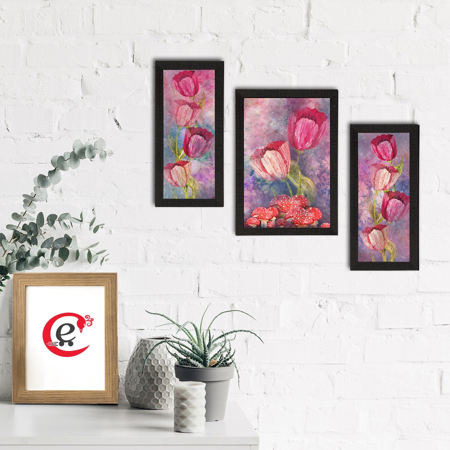 Set of 3 Botanical and Floral Satin Matt Textured UV Art Painting Kafalo