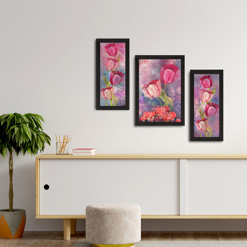 Set of 3 Botanical and Floral Satin Matt Textured UV Art Painting Kafalo