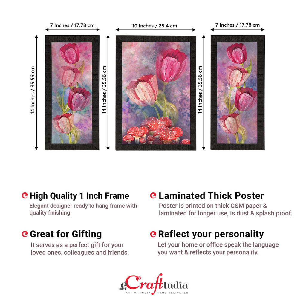 Set of 3 Botanical and Floral Satin Matt Textured UV Art Painting Kafalo