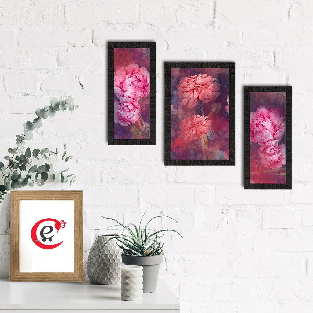 Set of 3 Botanical and Floral Satin Matt Textured UV Art Painting Kafalo