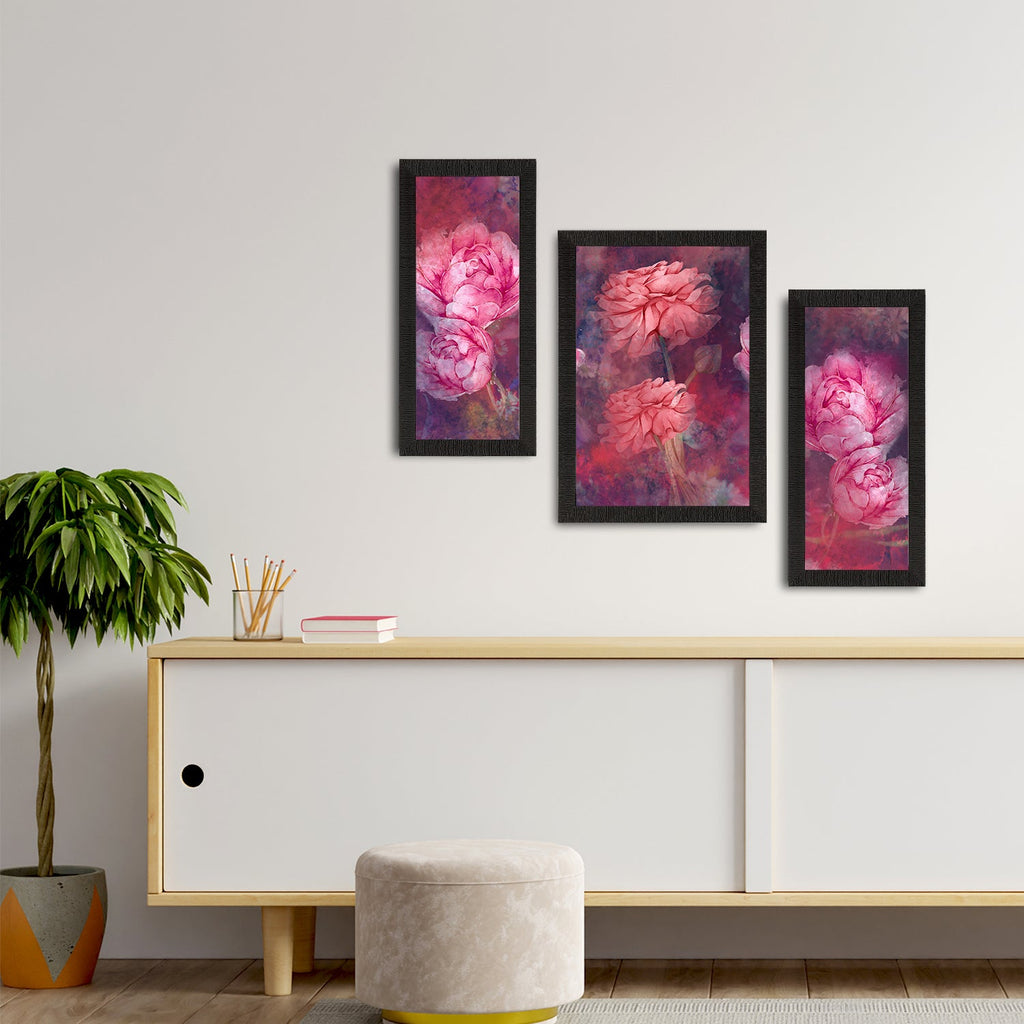 Set of 3 Botanical and Floral Satin Matt Textured UV Art Painting Kafalo