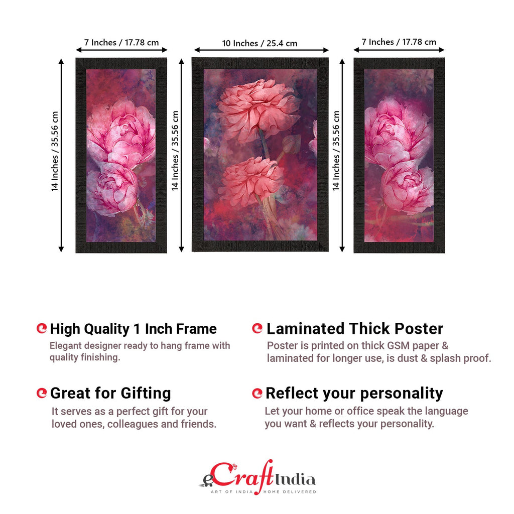 Set of 3 Botanical and Floral Satin Matt Textured UV Art Painting Kafalo