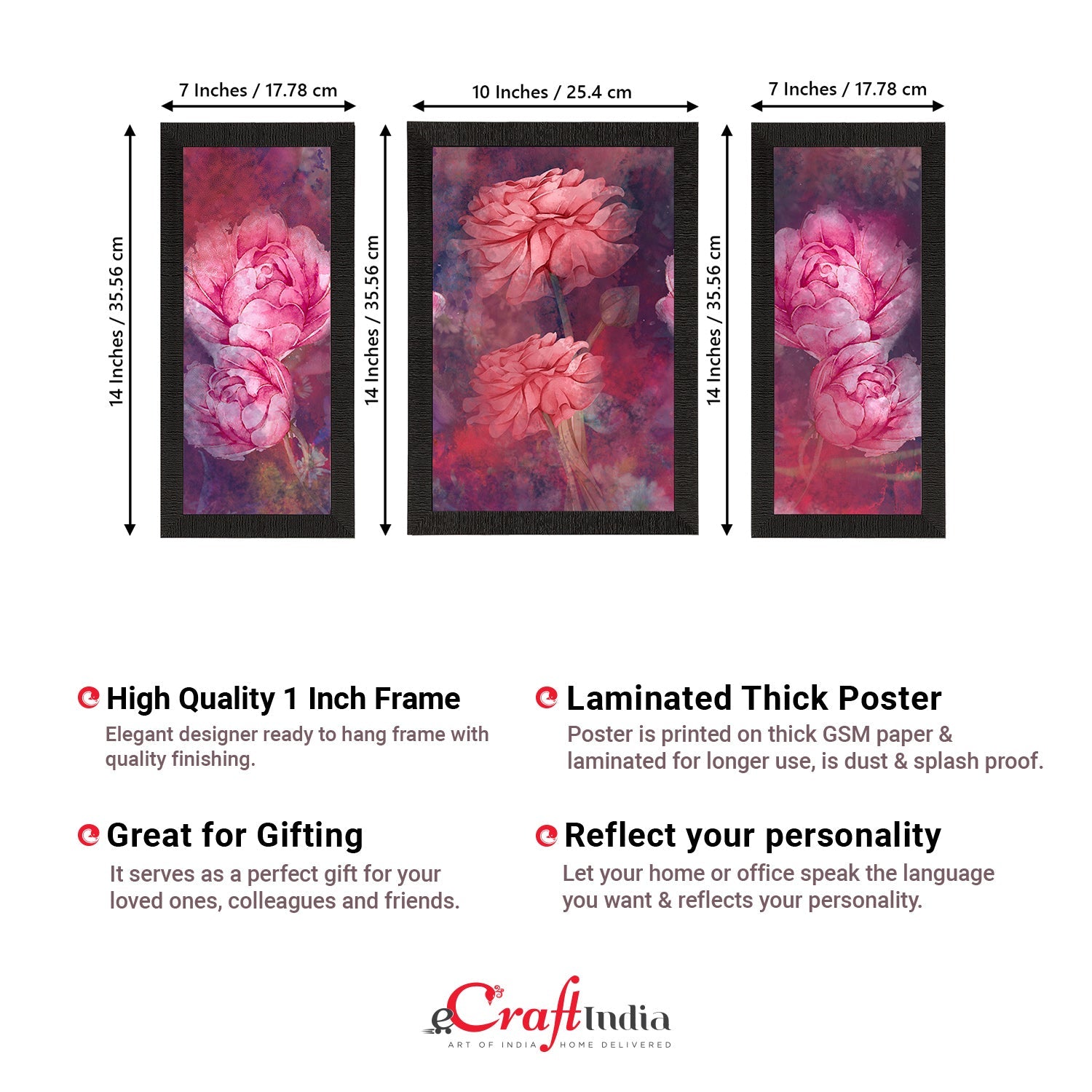 Set of 3 Botanical and Floral Satin Matt Textured UV Art Painting Kafalo
