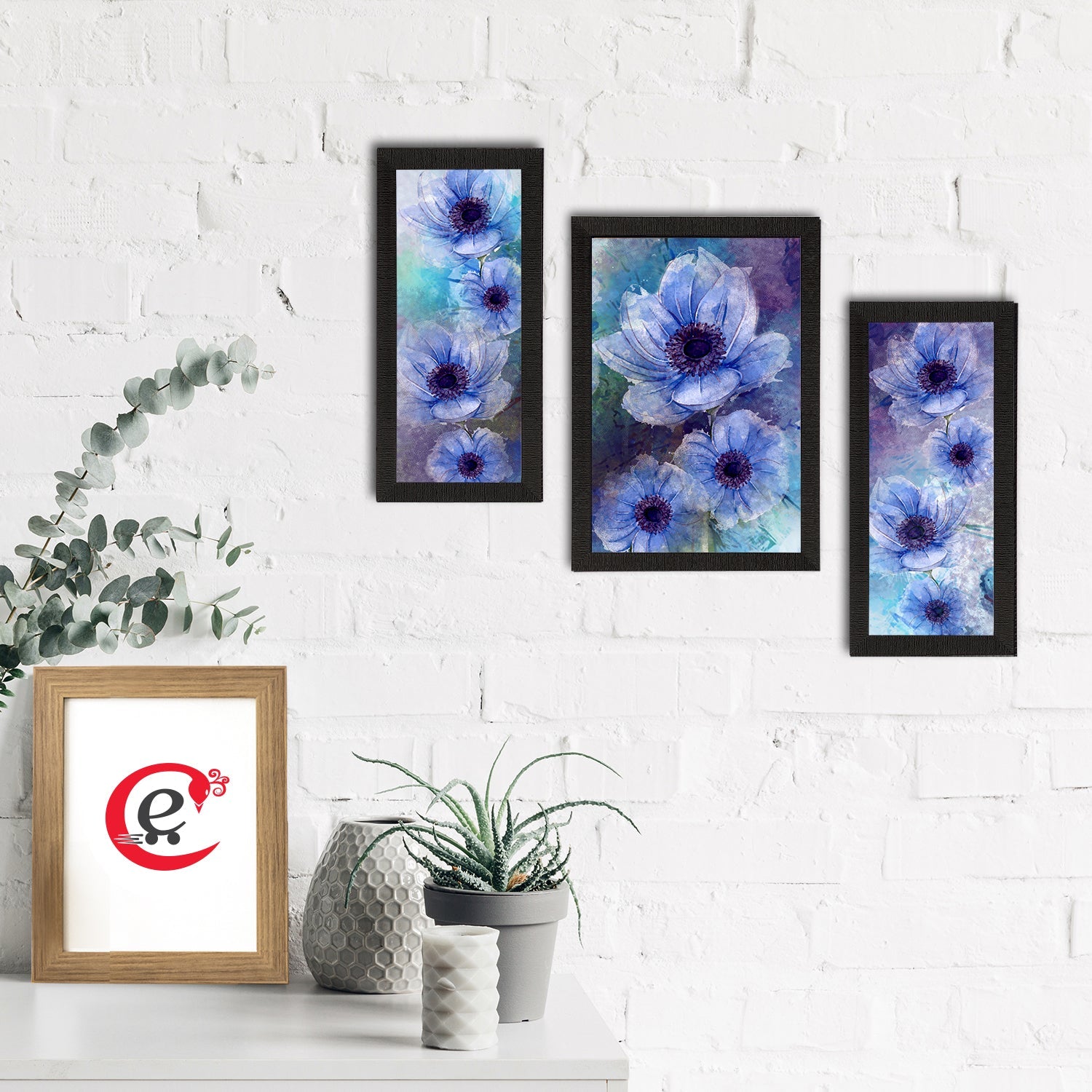 Set of 3 Botanical and Floral Satin Matt Textured UV Art Painting Kafalo