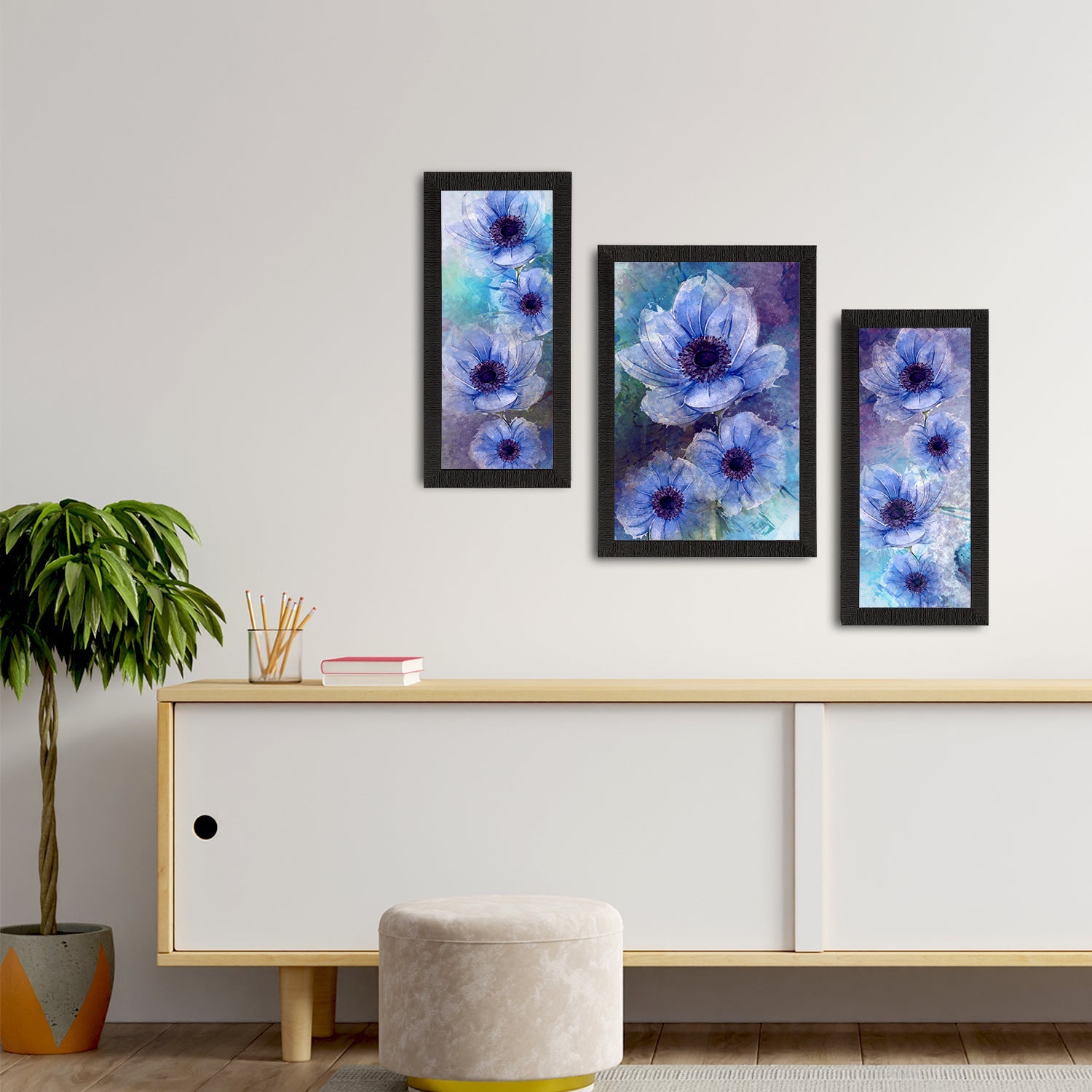 Set of 3 Botanical and Floral Satin Matt Textured UV Art Painting Kafalo