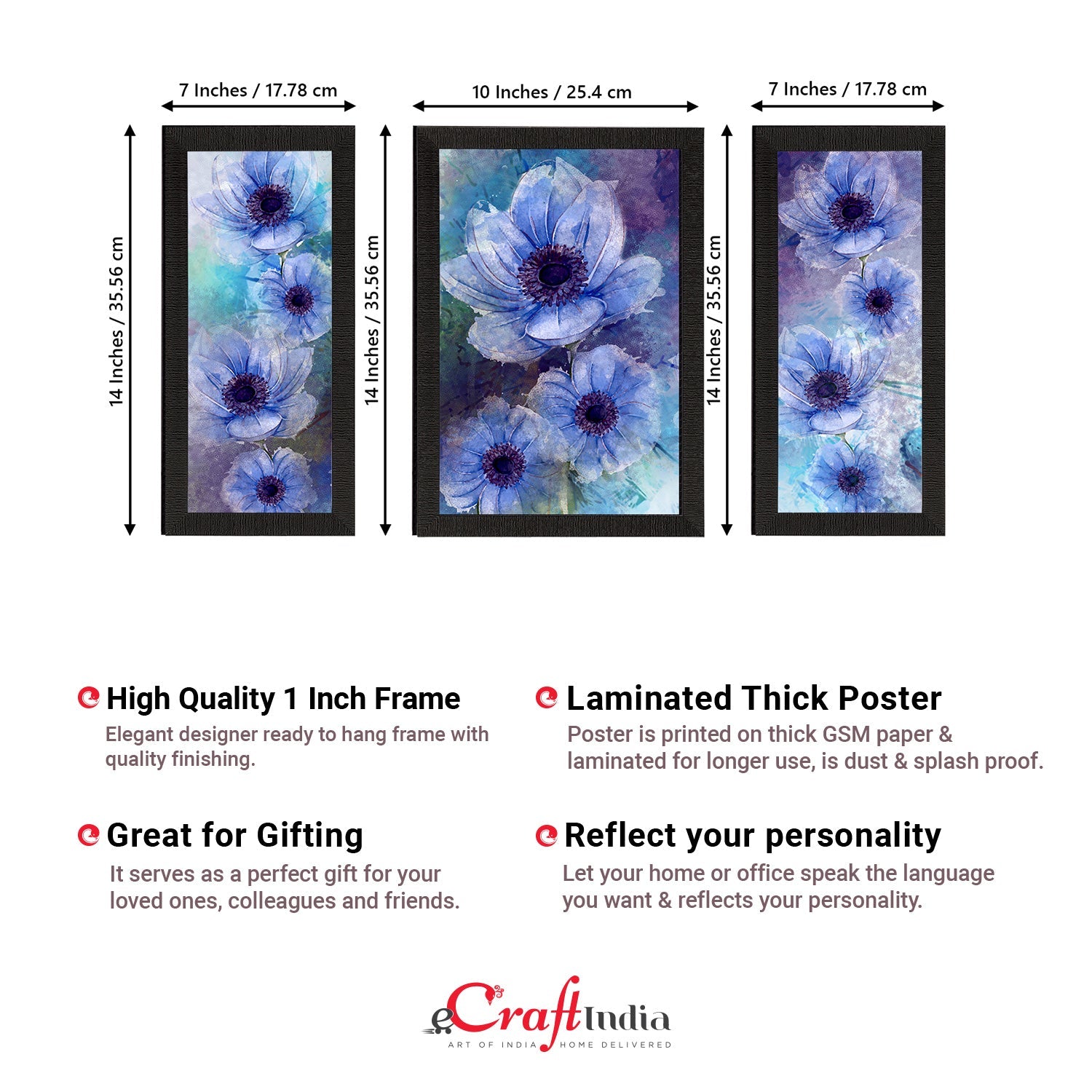Set of 3 Botanical and Floral Satin Matt Textured UV Art Painting Kafalo