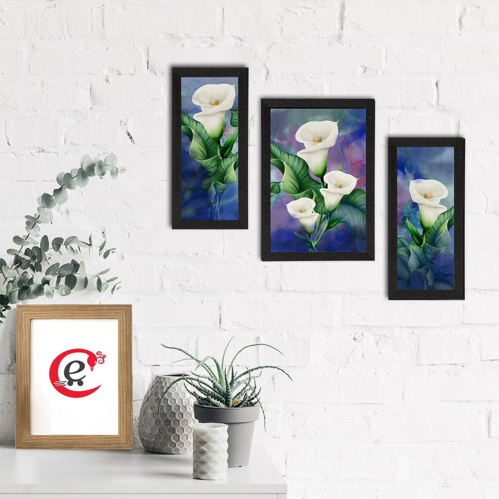 Set of 3 Botanical and Floral Satin Matt Textured UV Art Painting Kafalo