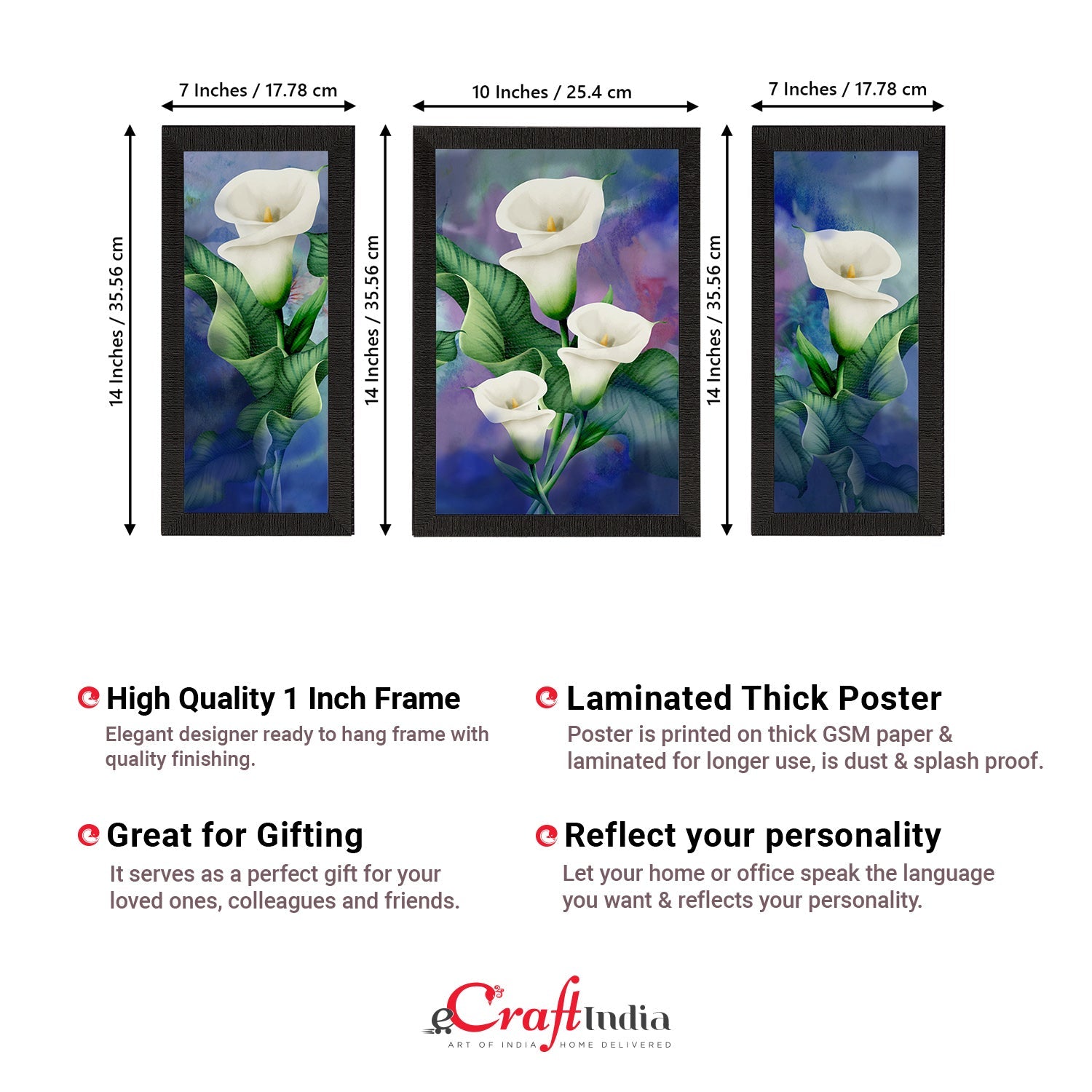 Set of 3 Botanical and Floral Satin Matt Textured UV Art Painting Kafalo