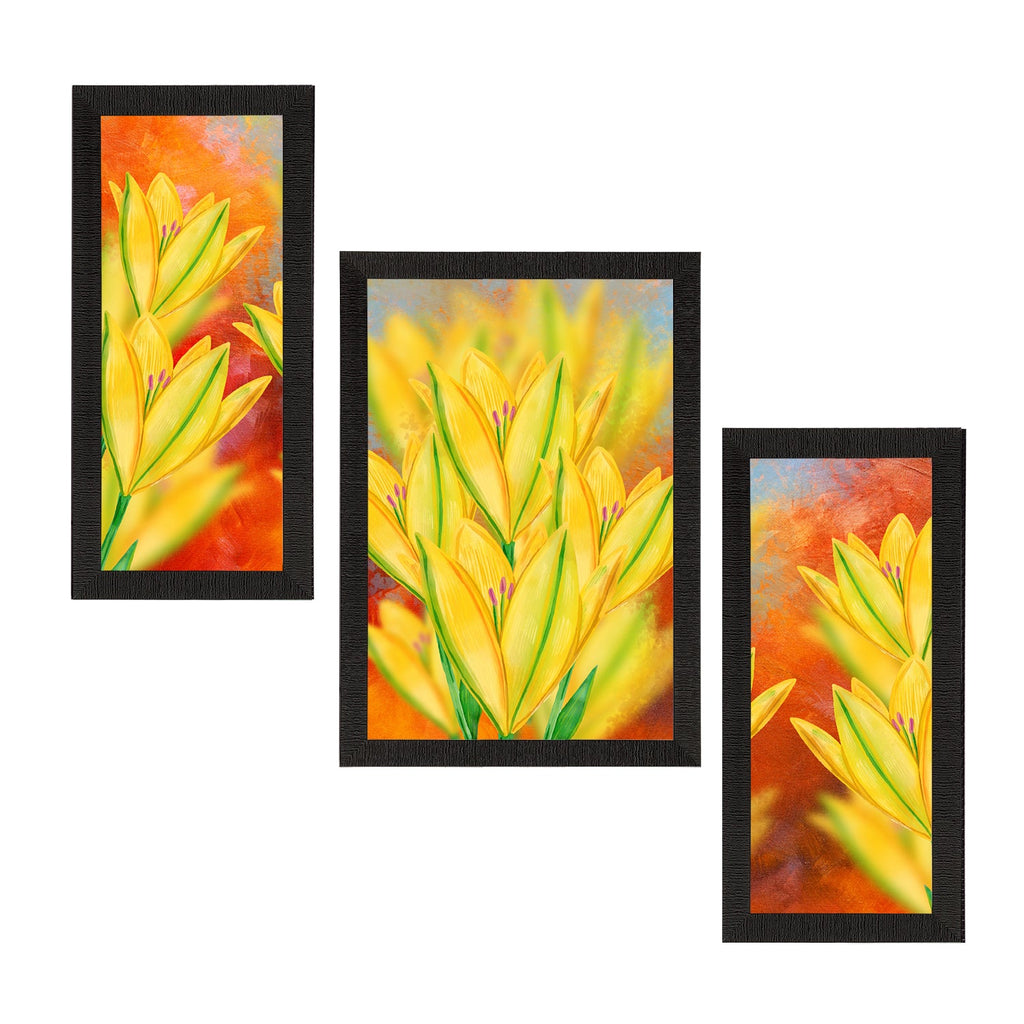 Set of 3 Botanical and Floral Satin Matt Textured UV Art Painting Kafalo