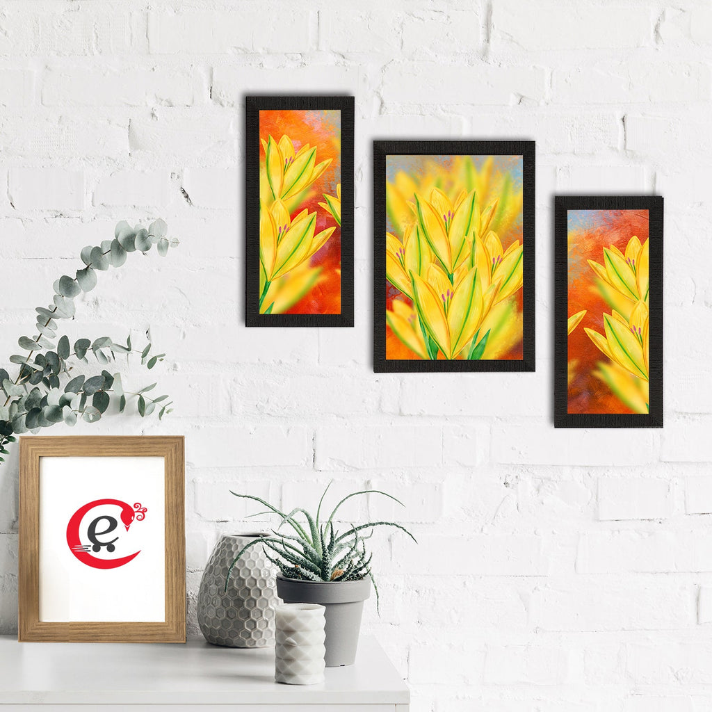 Set of 3 Botanical and Floral Satin Matt Textured UV Art Painting Kafalo