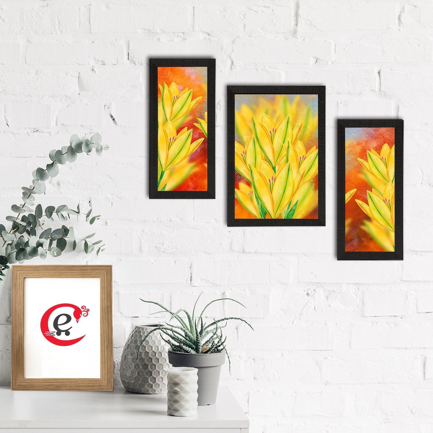 Set of 3 Botanical and Floral Satin Matt Textured UV Art Painting Kafalo