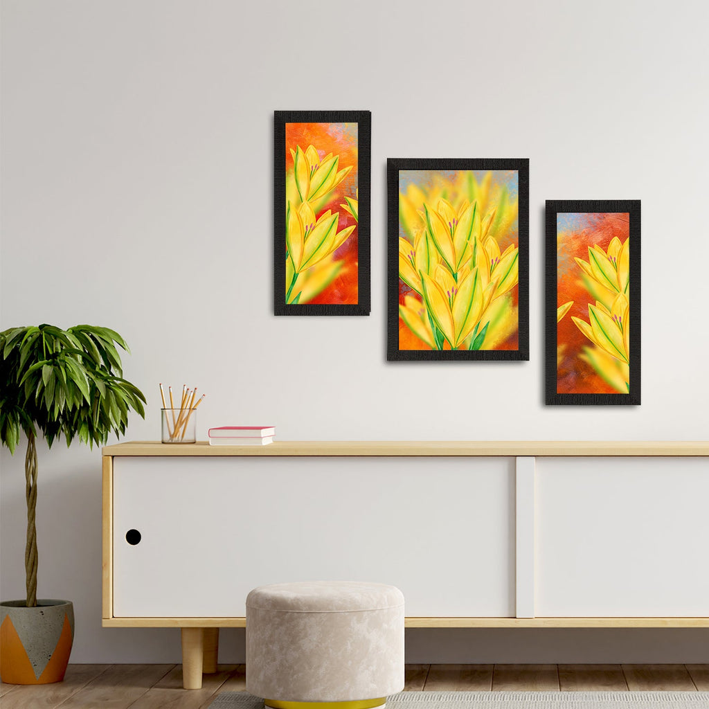Set of 3 Botanical and Floral Satin Matt Textured UV Art Painting Kafalo