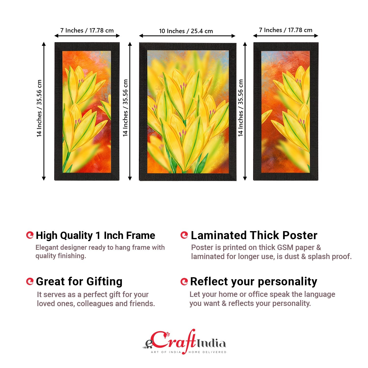 Set of 3 Botanical and Floral Satin Matt Textured UV Art Painting Kafalo