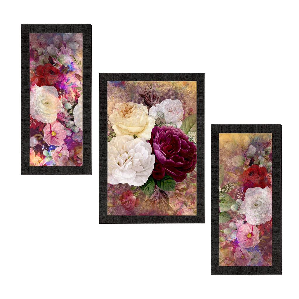 Set of 3 Botanical and Floral Satin Matt Textured UV Art Painting Kafalo