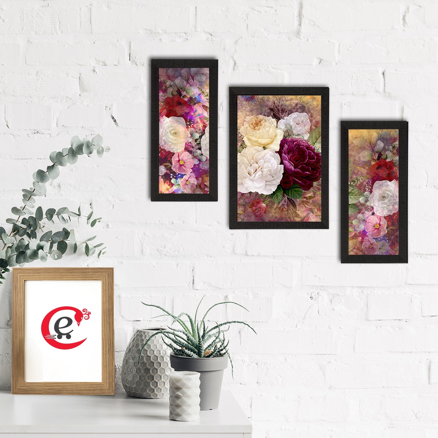 Set of 3 Botanical and Floral Satin Matt Textured UV Art Painting Kafalo
