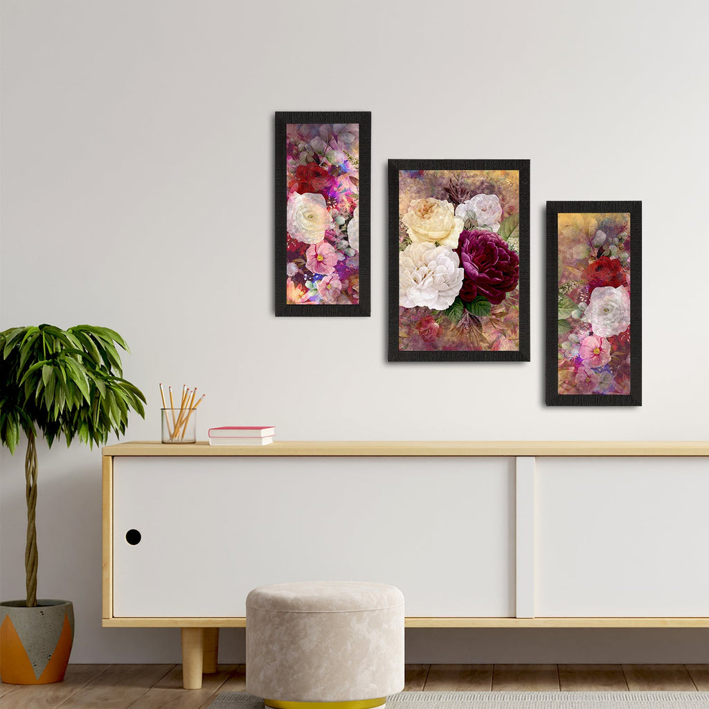 Set of 3 Botanical and Floral Satin Matt Textured UV Art Painting Kafalo
