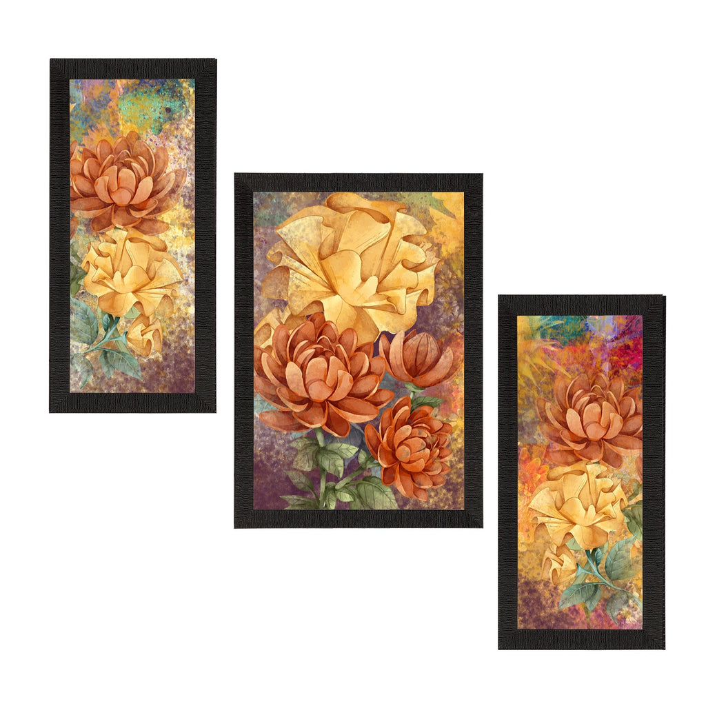 Set of 3 Botanical and Floral Satin Matt Textured UV Art Painting Kafalo