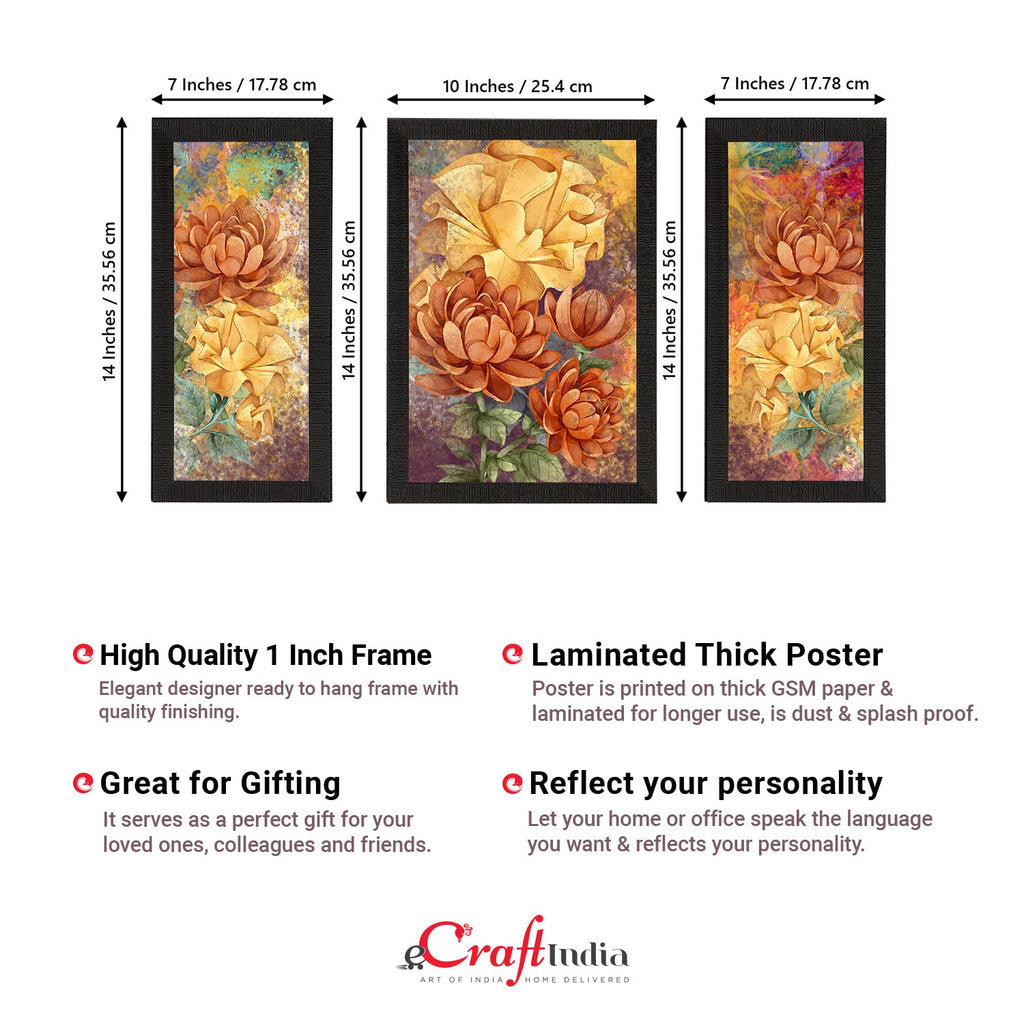 Set of 3 Botanical and Floral Satin Matt Textured UV Art Painting Kafalo