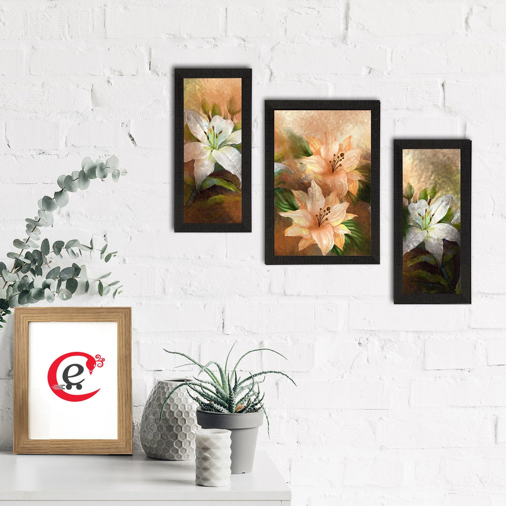 Set of 3 Botanical and Floral Satin Matt Textured UV Art Painting Kafalo