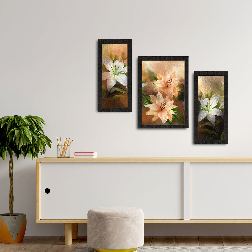 Set of 3 Botanical and Floral Satin Matt Textured UV Art Painting Kafalo