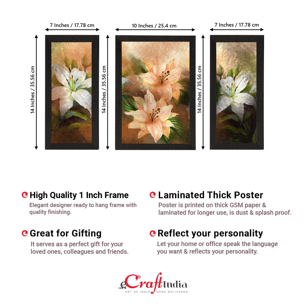 Set of 3 Botanical and Floral Satin Matt Textured UV Art Painting Kafalo