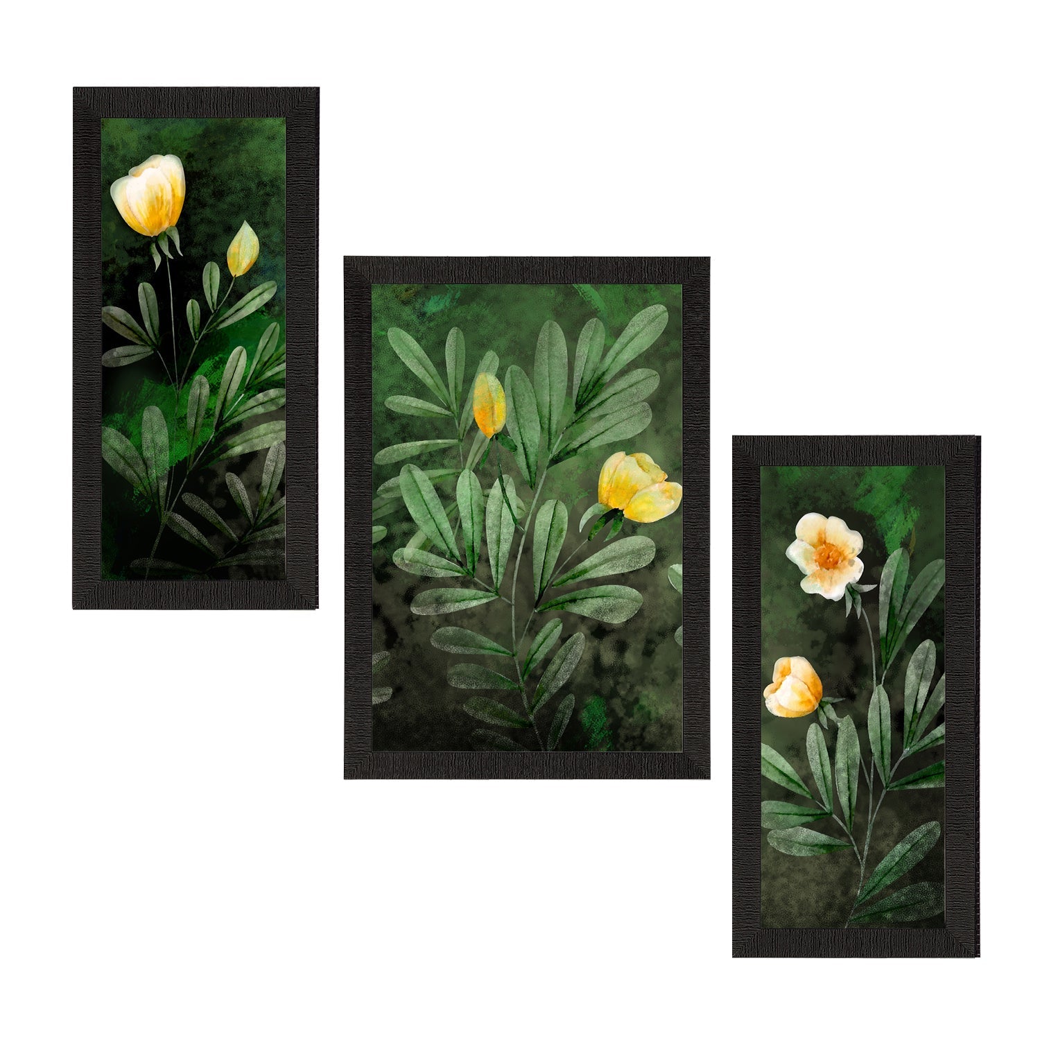 Set of 3 Botanical and Floral Satin Matt Textured UV Art Painting Kafalo
