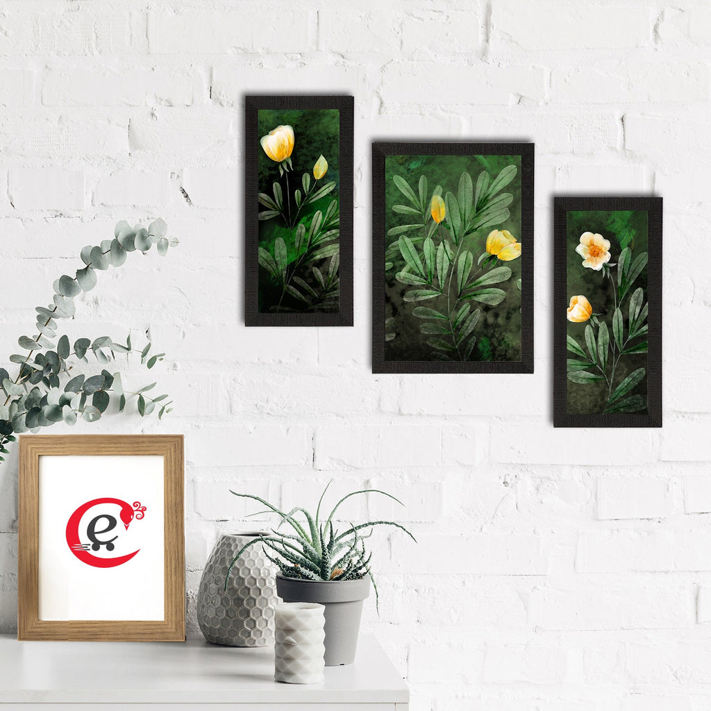 Set of 3 Botanical and Floral Satin Matt Textured UV Art Painting Kafalo