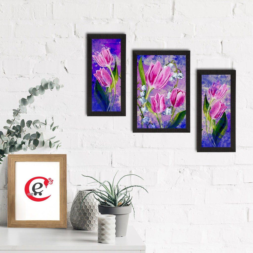 Set of 3 Botanical and Floral Satin Matt Textured UV Art Painting Kafalo