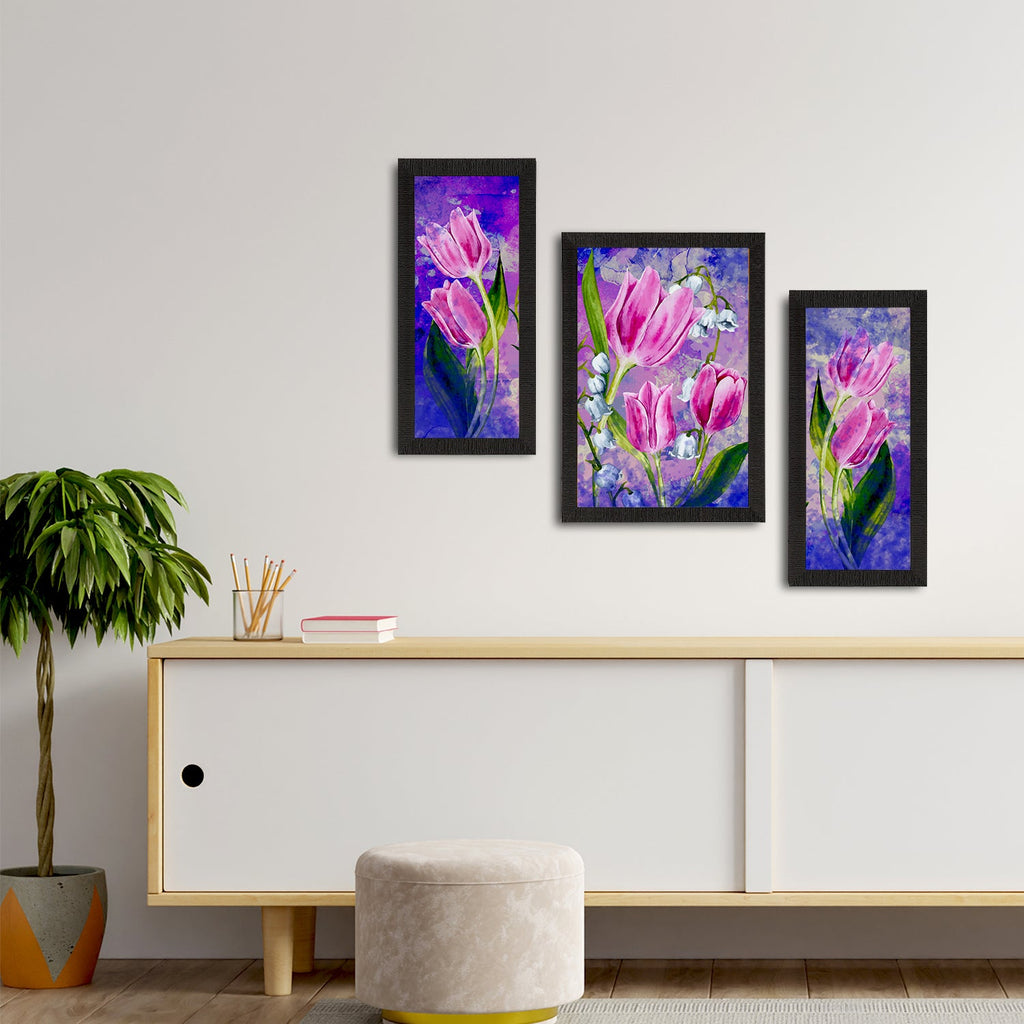 Set of 3 Botanical and Floral Satin Matt Textured UV Art Painting Kafalo