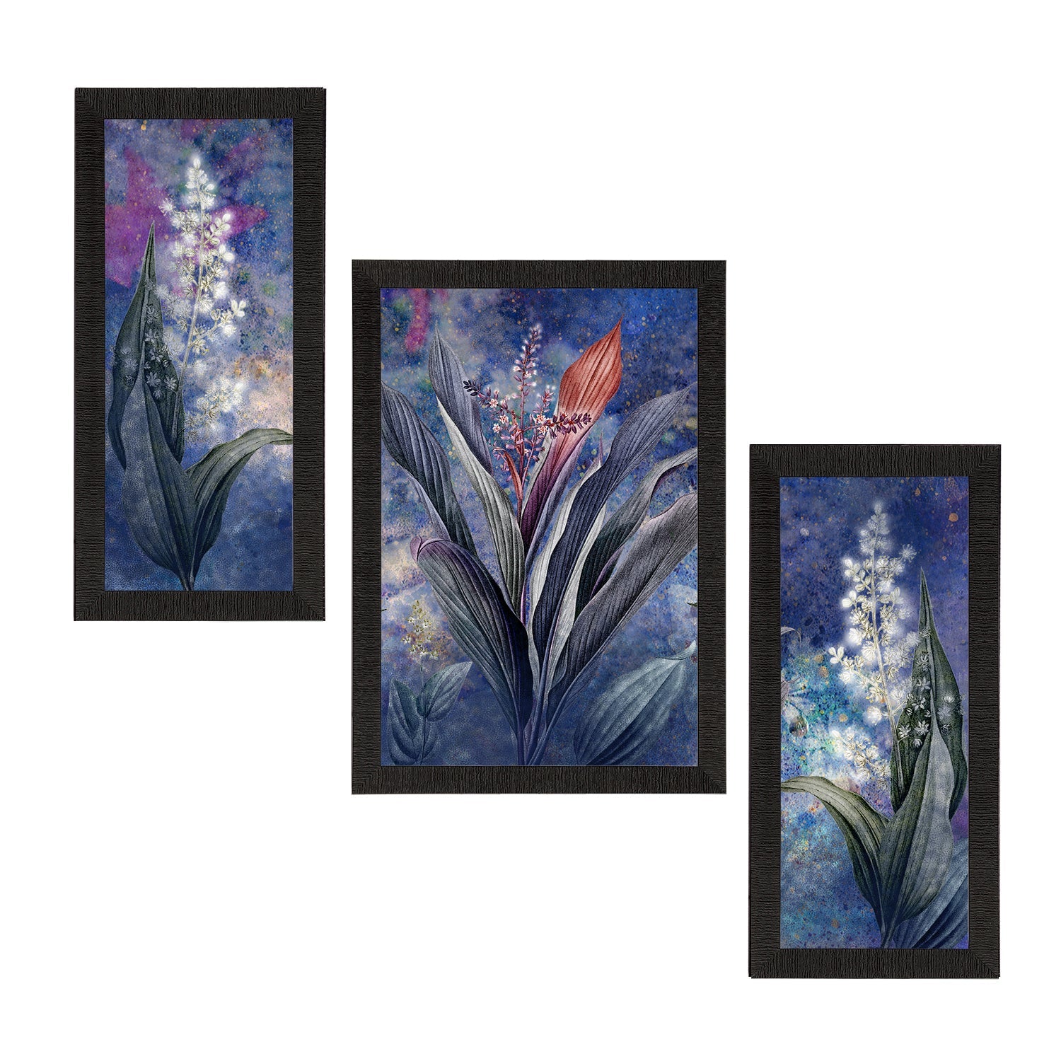 Set of 3 Botanical and Floral Satin Matt Textured UV Art Painting Kafalo