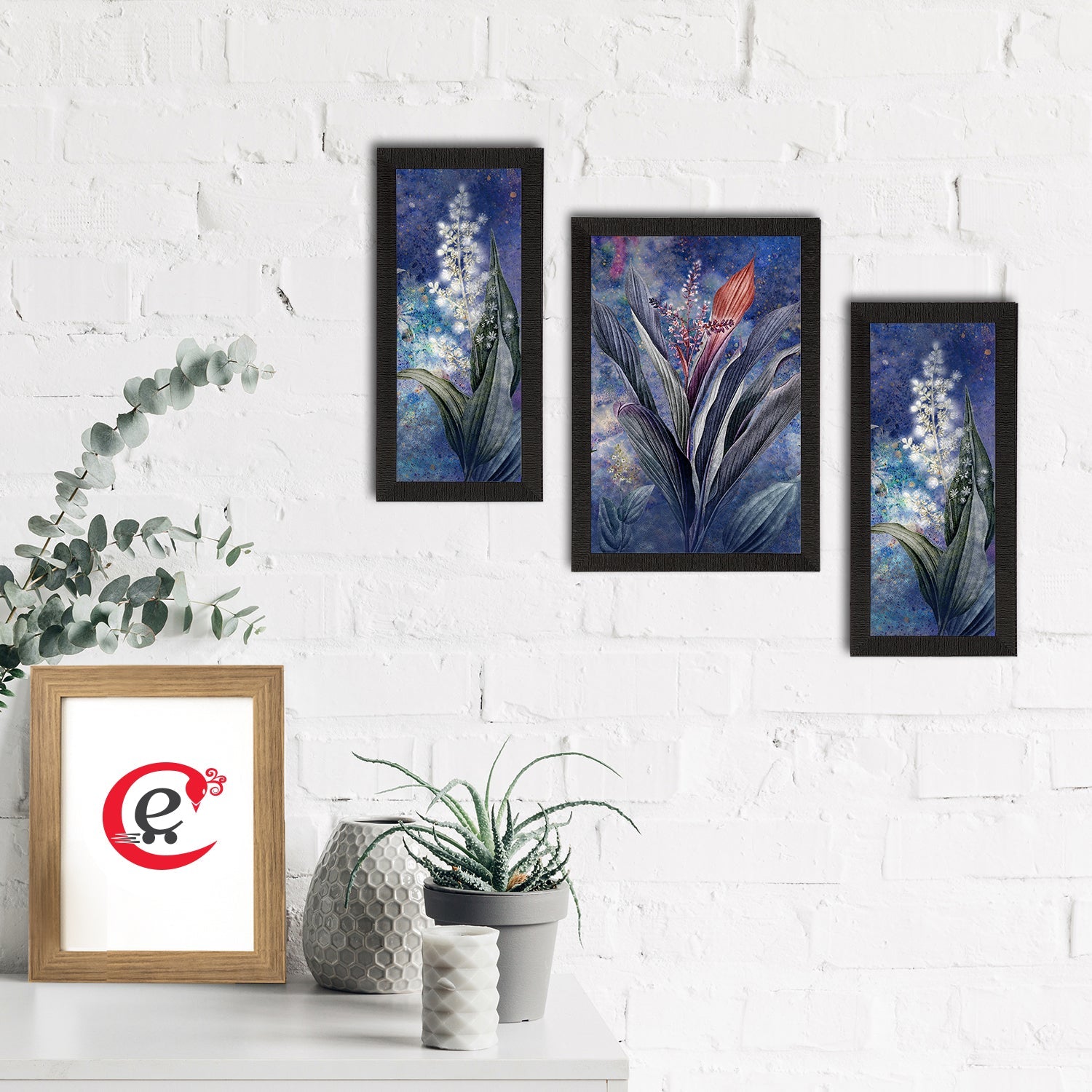 Set of 3 Botanical and Floral Satin Matt Textured UV Art Painting Kafalo