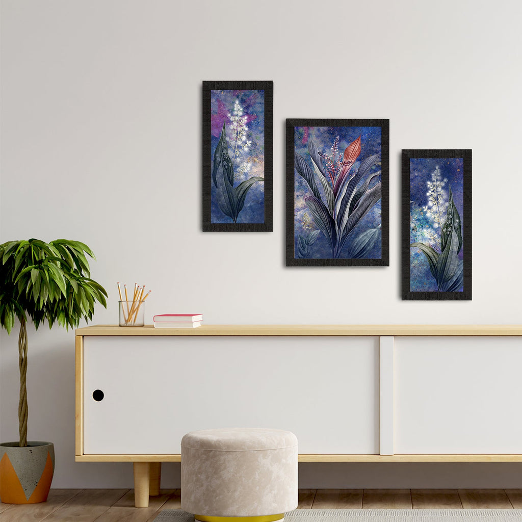 Set of 3 Botanical and Floral Satin Matt Textured UV Art Painting Kafalo
