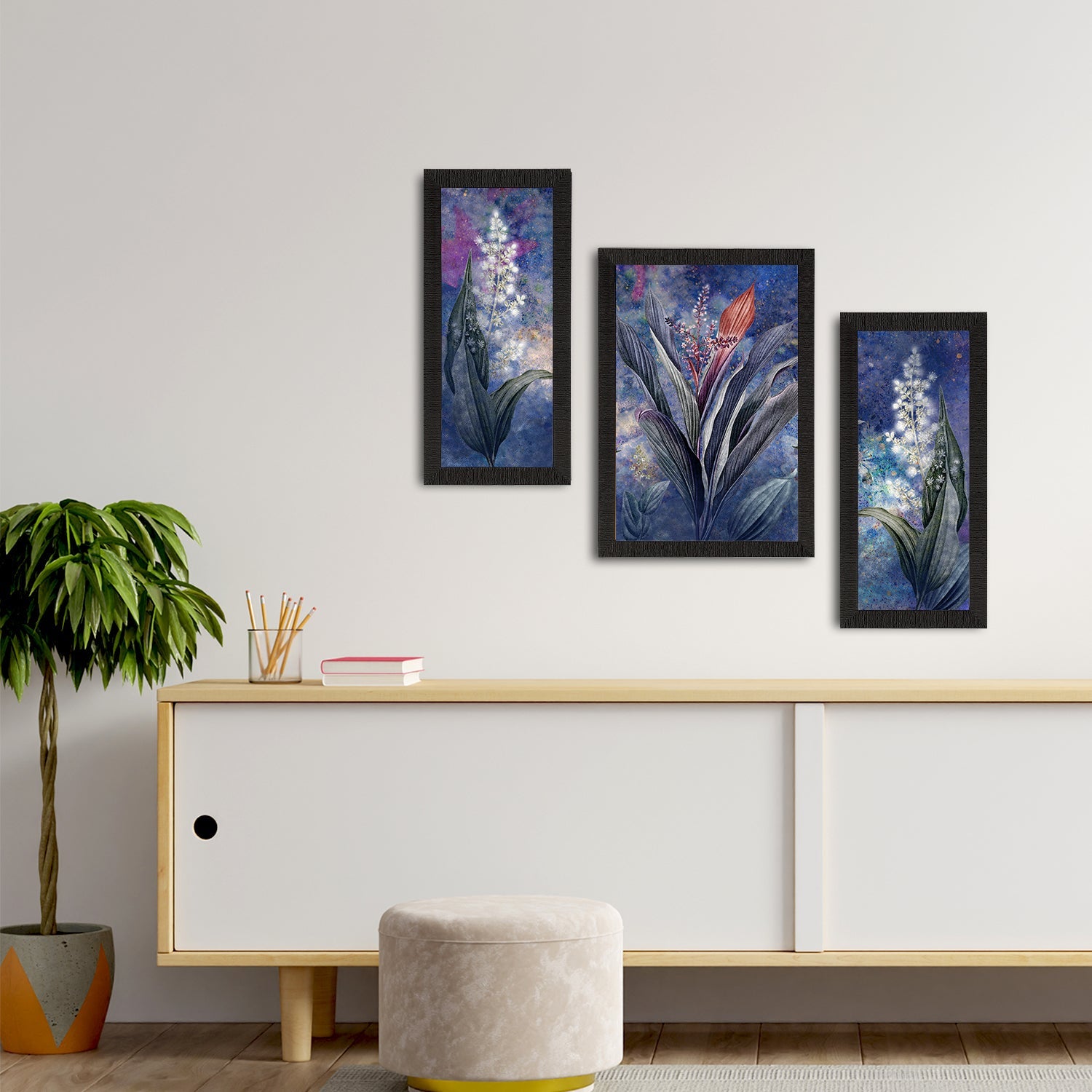 Set of 3 Botanical and Floral Satin Matt Textured UV Art Painting Kafalo