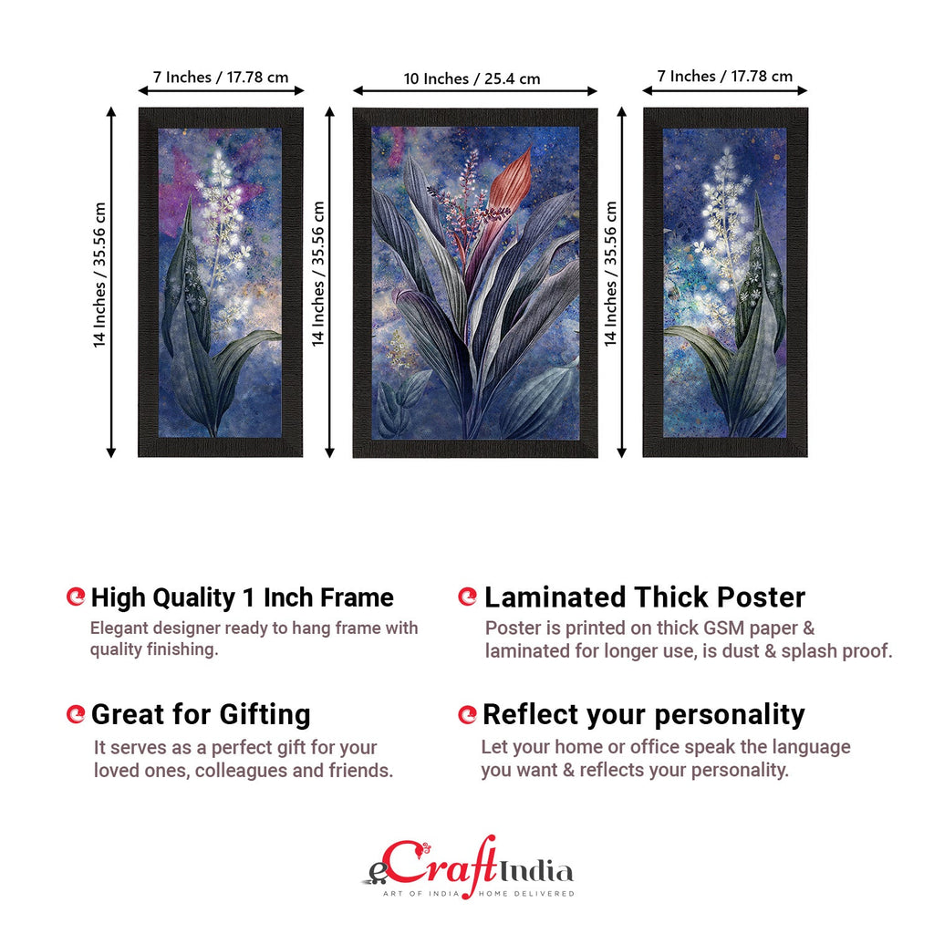 Set of 3 Botanical and Floral Satin Matt Textured UV Art Painting Kafalo