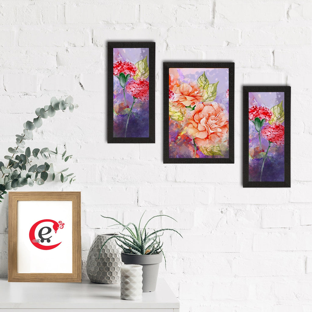 Set of 3 Botanical and Floral Satin Matt Textured UV Art Painting Kafalo