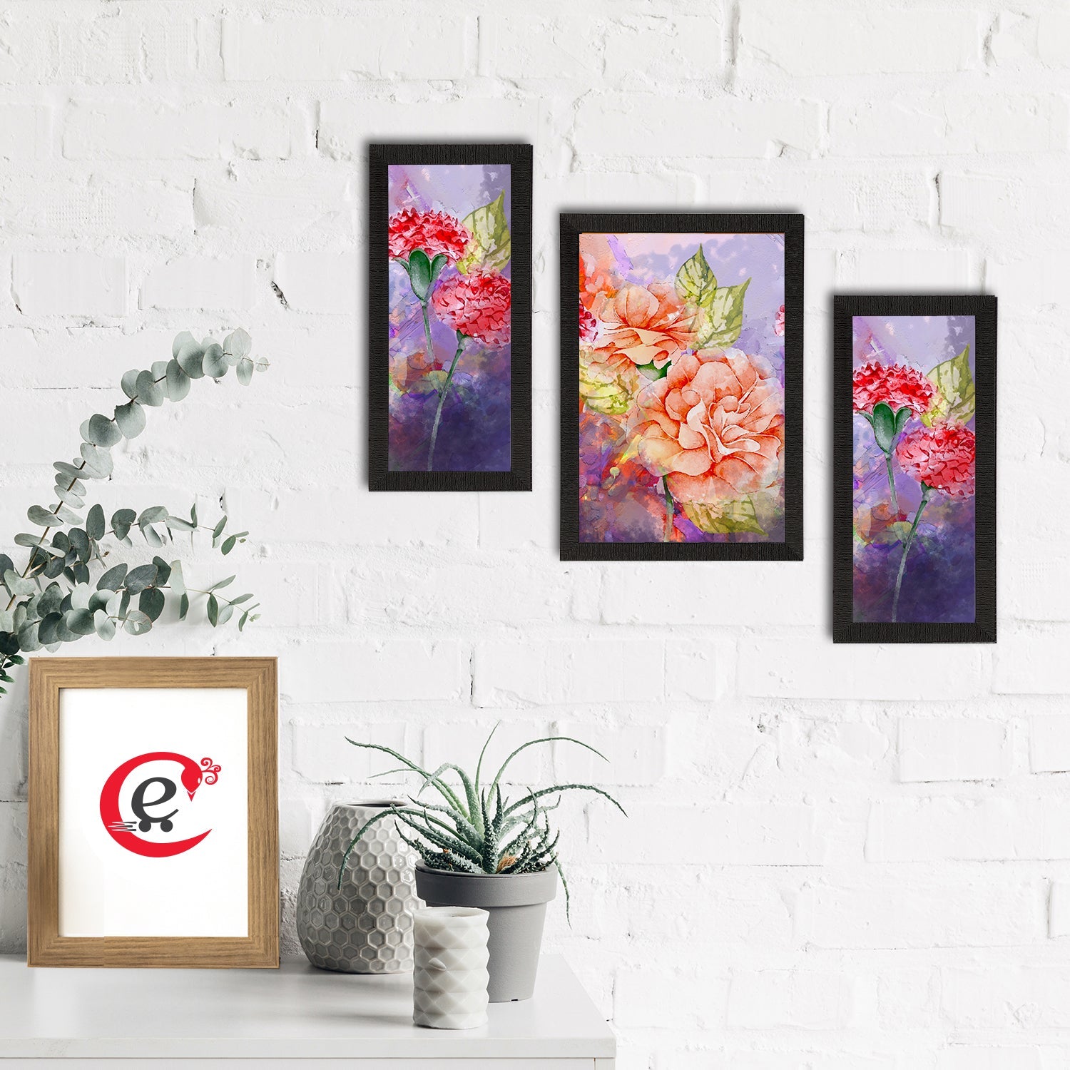 Set of 3 Botanical and Floral Satin Matt Textured UV Art Painting Kafalo