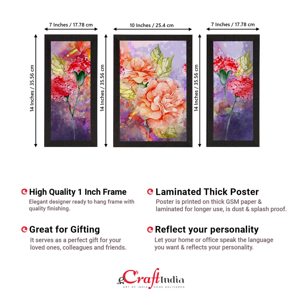 Set of 3 Botanical and Floral Satin Matt Textured UV Art Painting Kafalo