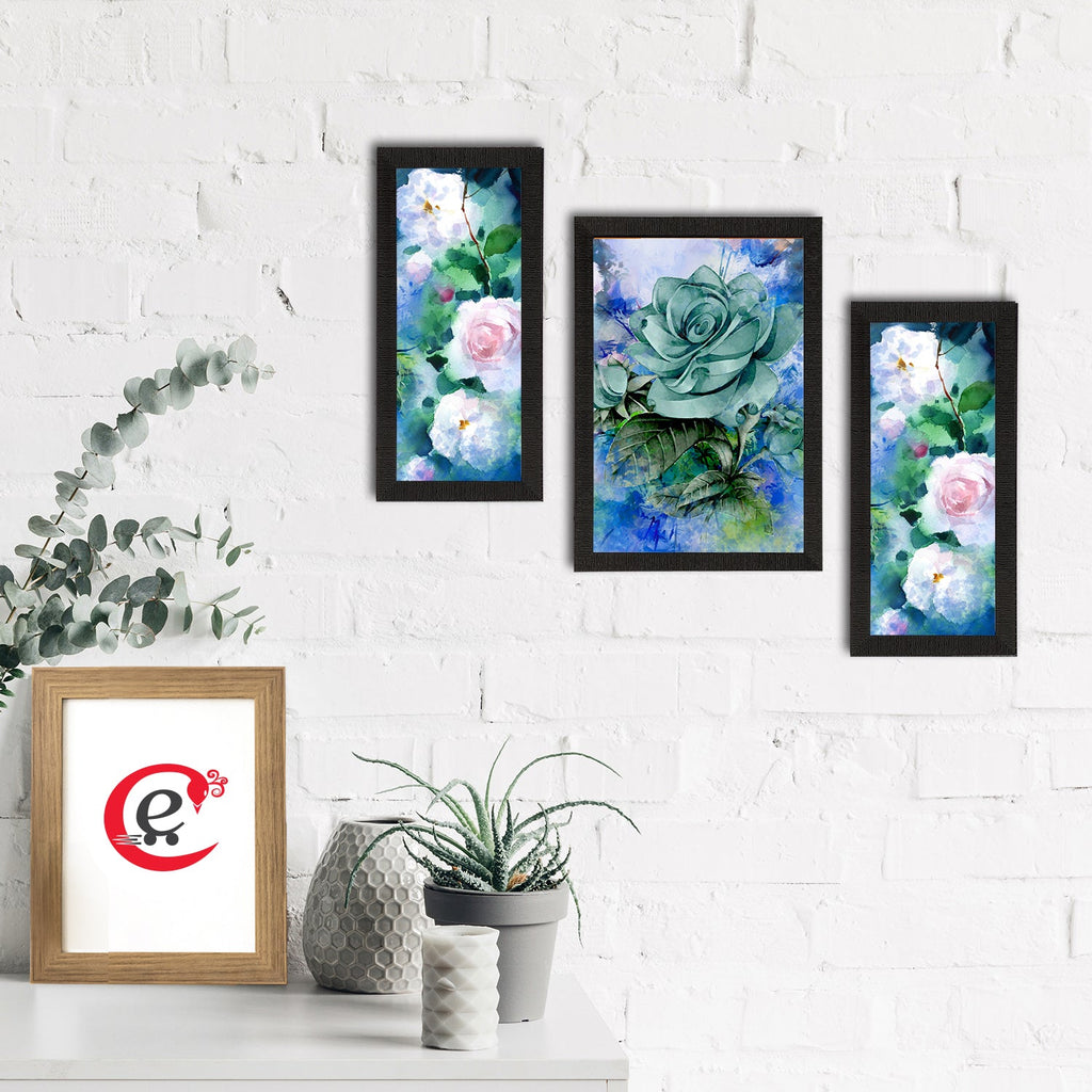 Set of 3 Botanical and Floral Satin Matt Textured UV Art Painting Kafalo