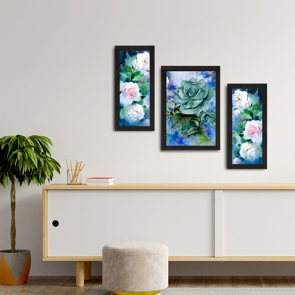 Set of 3 Botanical and Floral Satin Matt Textured UV Art Painting Kafalo