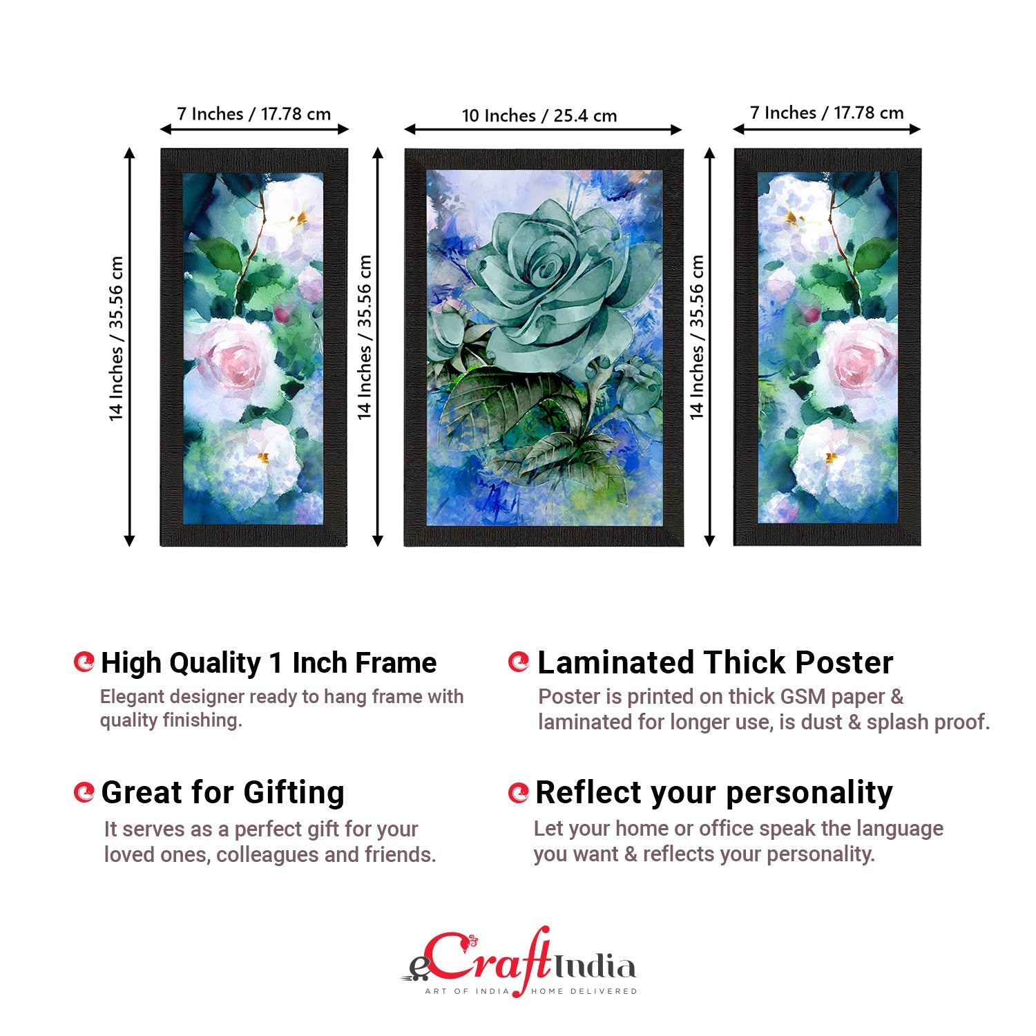 Set of 3 Botanical and Floral Satin Matt Textured UV Art Painting Kafalo