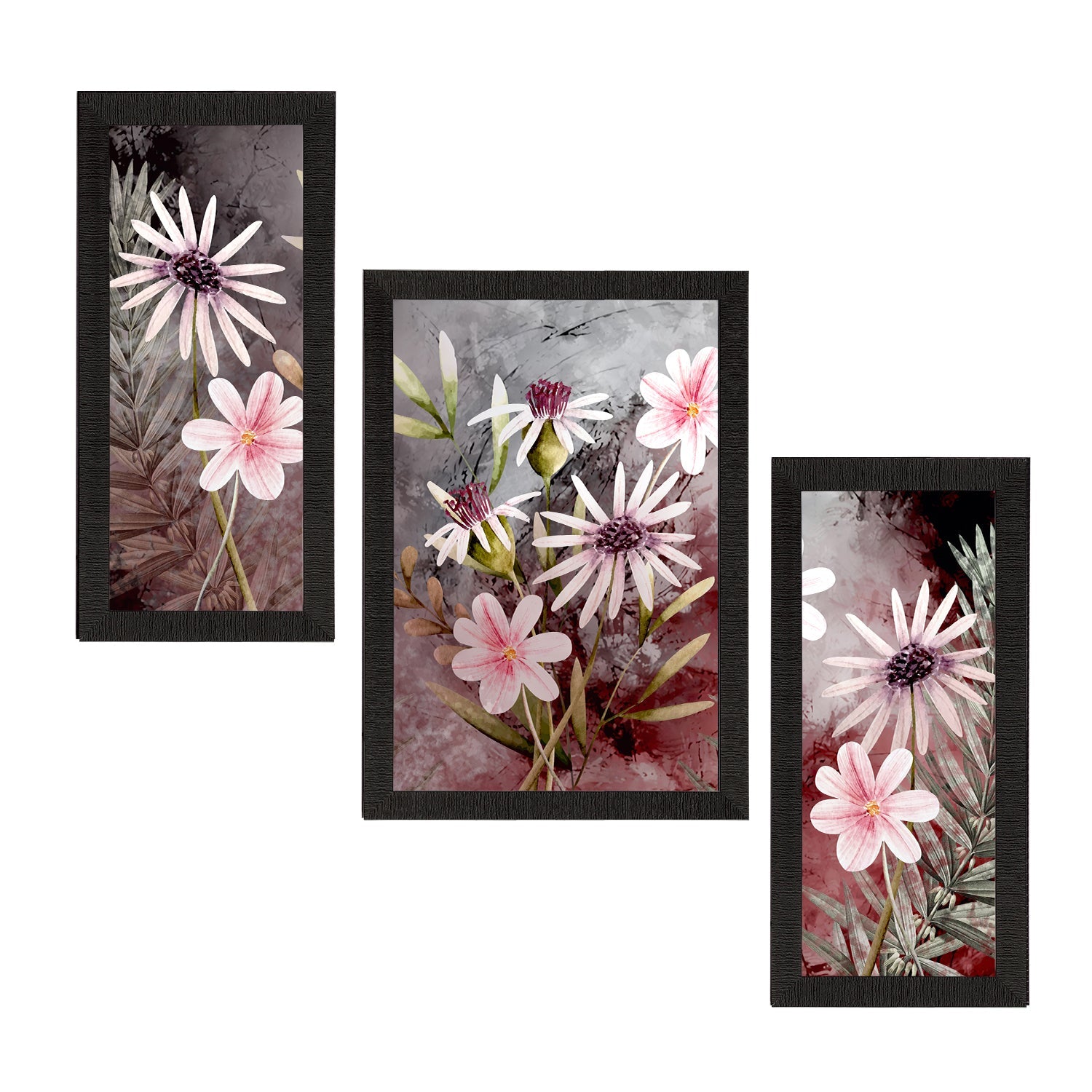 Set of 3 Botanical and Floral Satin Matt Textured UV Art Painting Kafalo