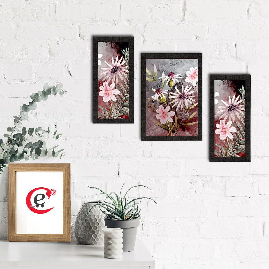 Set of 3 Botanical and Floral Satin Matt Textured UV Art Painting Kafalo
