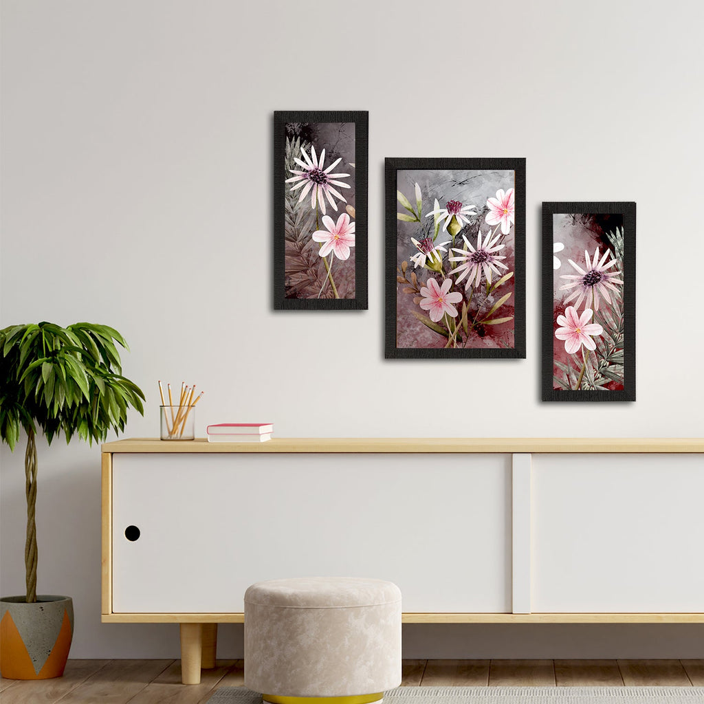 Set of 3 Botanical and Floral Satin Matt Textured UV Art Painting Kafalo