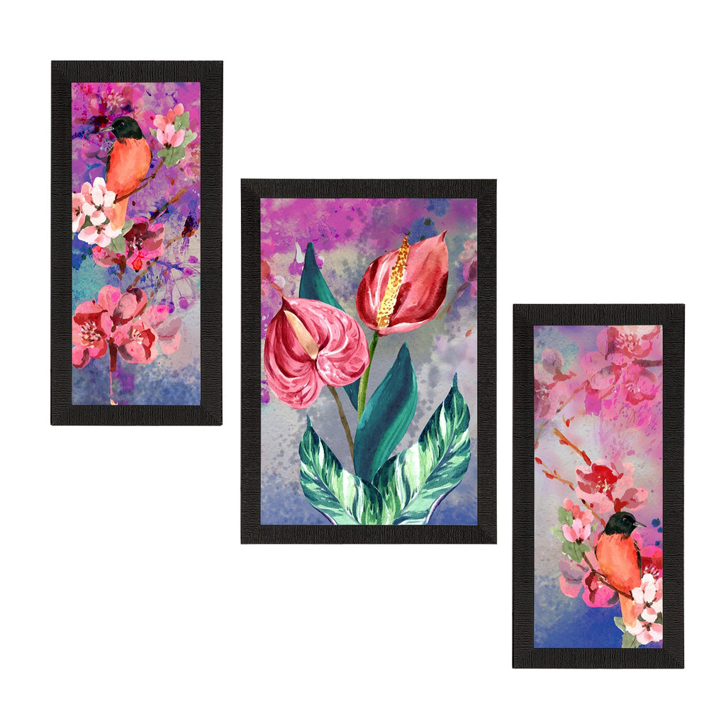 Set of 3 Botanical and Floral Satin Matt Textured UV Art Painting Kafalo