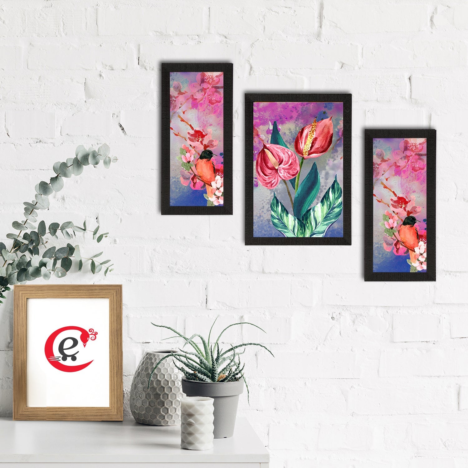 Set of 3 Botanical and Floral Satin Matt Textured UV Art Painting Kafalo